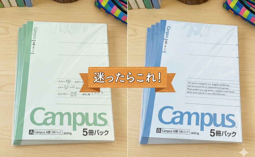 【初心者】キャンパスノートA罫・B罫の違いを比較|どっちが合う?何ミリ差と使い分けのコツ|campus_ab_pack_thumbnail_1000x618