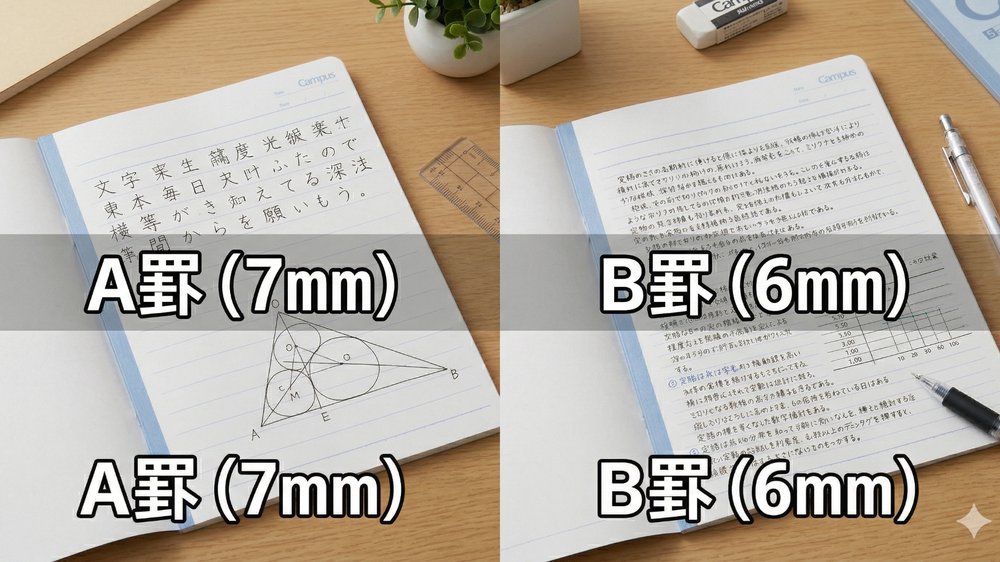A罫とB罫ノートの間隔の違い