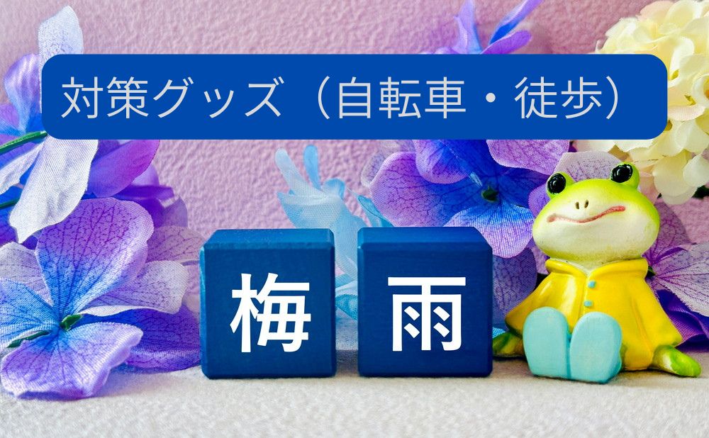 紫陽花の花と黄色いレインコートを着たカエルのマスコット